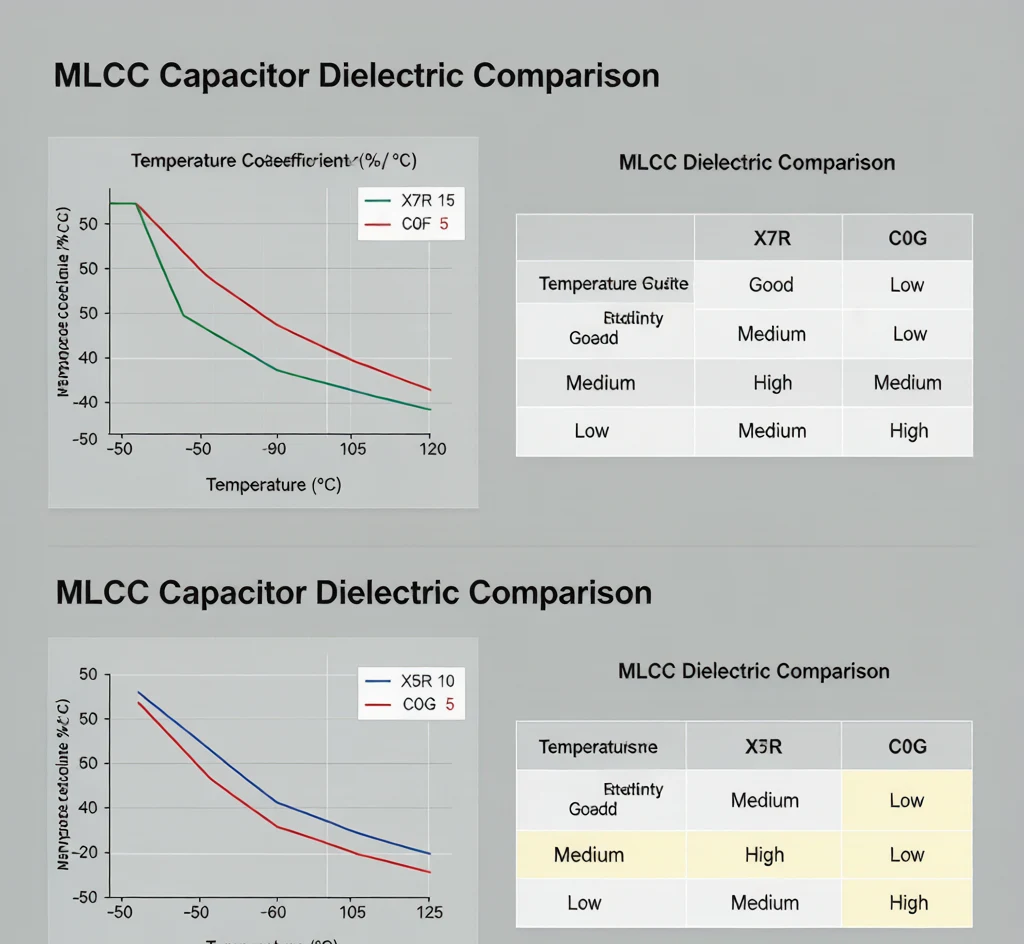 X7R X5R C0G dielectric comparison for MLCC capacitor selection guide